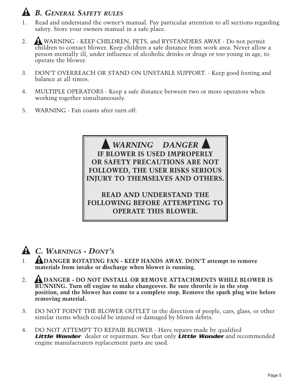 Warning danger, B. g, C. w | Little Wonder 9600 User Manual | Page 9 / 12