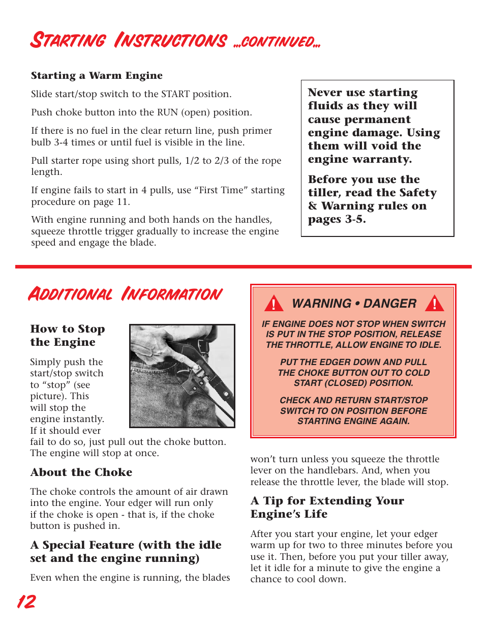 Starting instructions, Additional information, Continued | Little Wonder Edger User Manual | Page 12 / 32