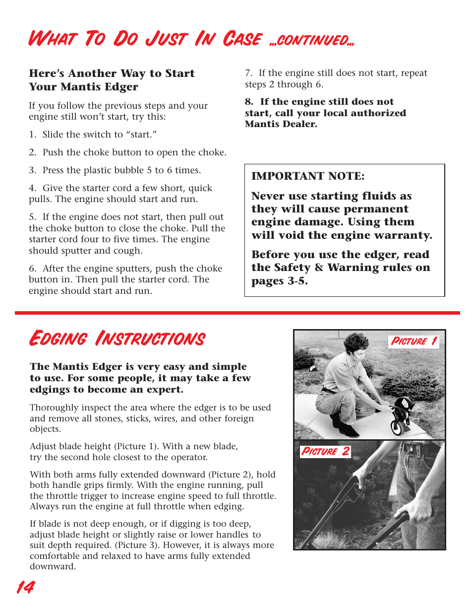 What to do just in case, Edging instructions, Continued | Little Wonder Edger User Manual | Page 14 / 32