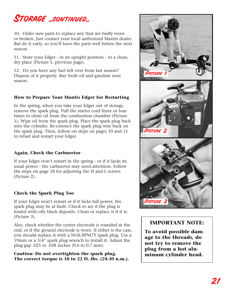 Storage, Continued | Little Wonder Edger User Manual | Page 21 / 32