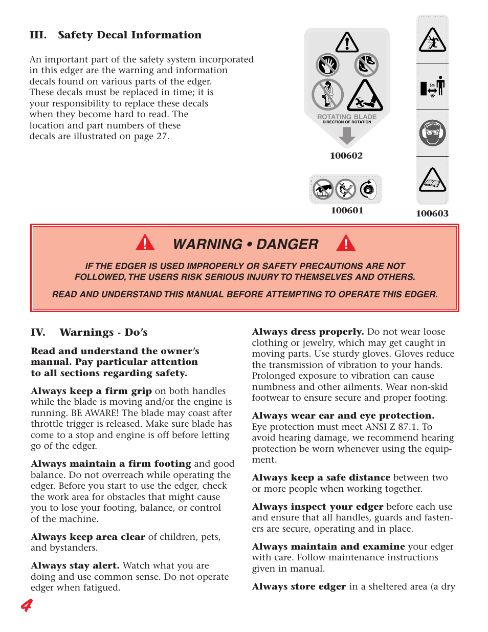 Warning • danger | Little Wonder Edger User Manual | Page 4 / 32