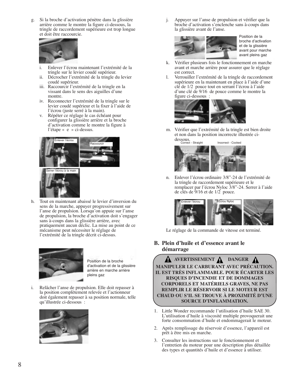 B. plein d’huile et d’essence avant le démarrage | Little Wonder 5621 User Manual | Page 27 / 56