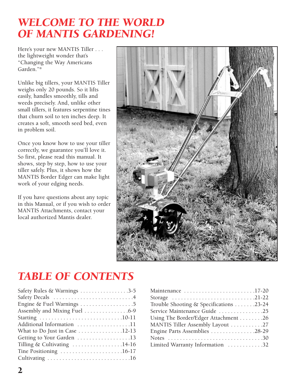 Little Wonder Tiller/Cultivator User Manual | Page 2 / 32