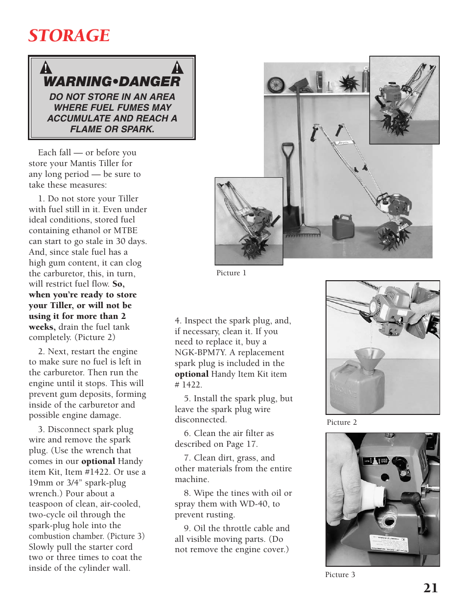 Storage, Warning•danger | Little Wonder Tiller/Cultivator User Manual | Page 21 / 32