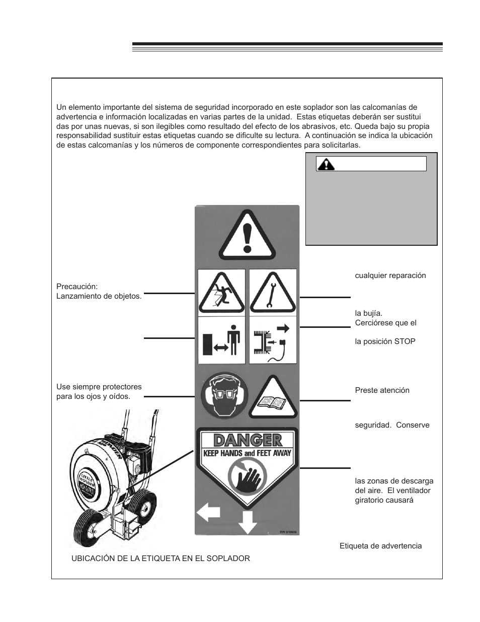 Optimax blower, Seguridad, Advertencia | Little Wonder OPTIMAX LB900-00-01 User Manual | Page 19 / 42