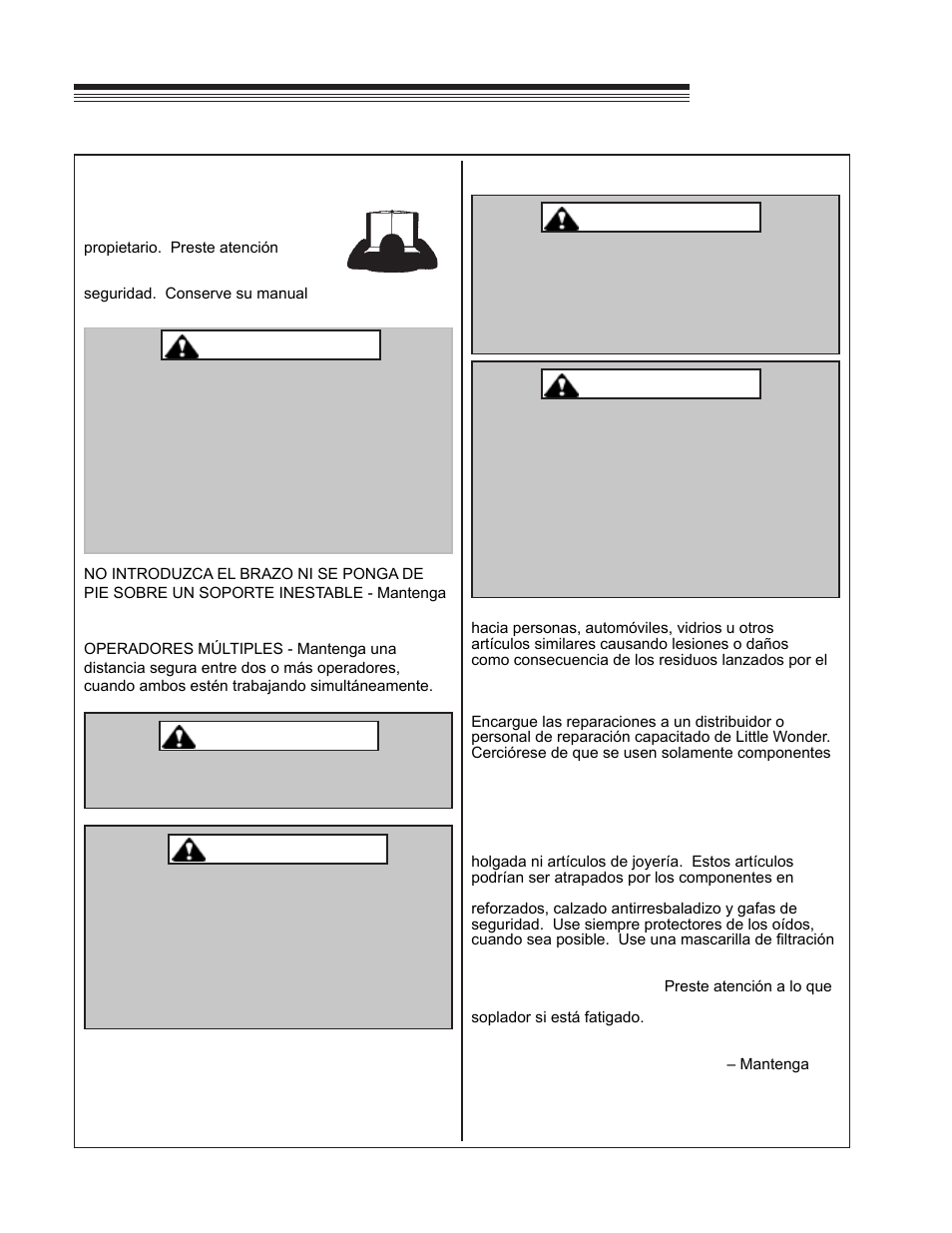 Optimax blower, Seguridad, Advertencia | Little Wonder OPTIMAX LB900-00-01 User Manual | Page 20 / 42