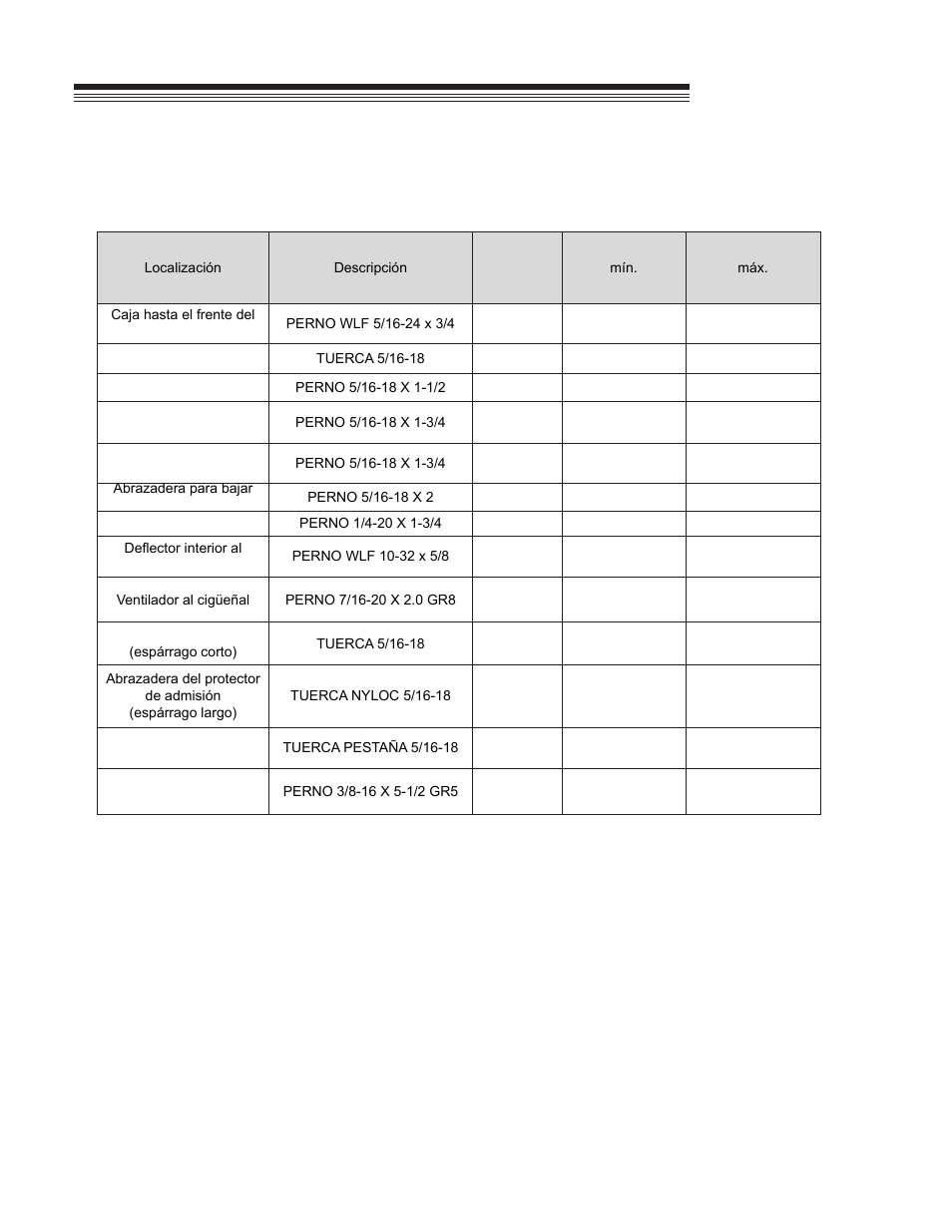 Optimax blower, Especificaciones de los pares de apriete | Little Wonder OPTIMAX LB900-00-01 User Manual | Page 24 / 42