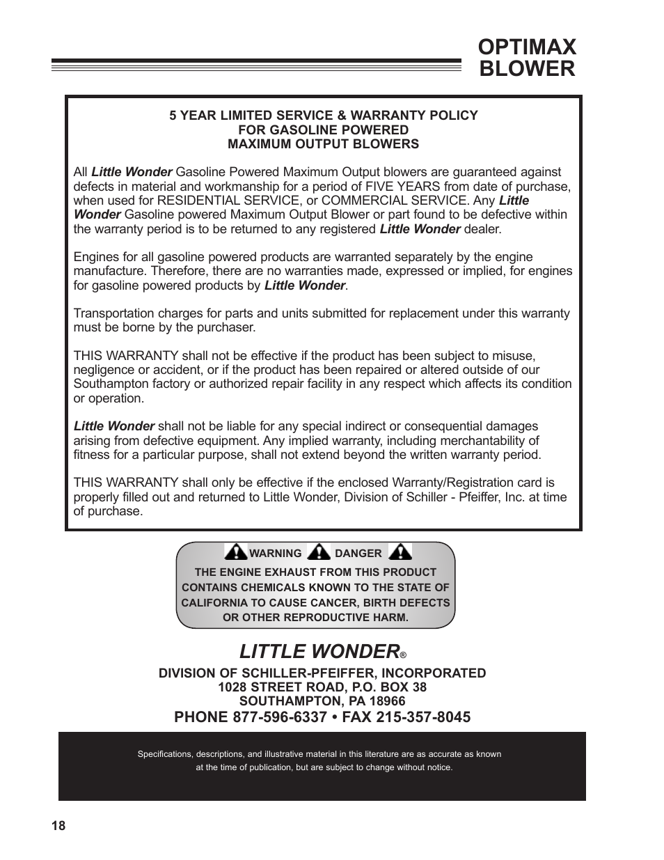 Optimax blower, Little wonder | Little Wonder MAN 4163480 User Manual | Page 18 / 54