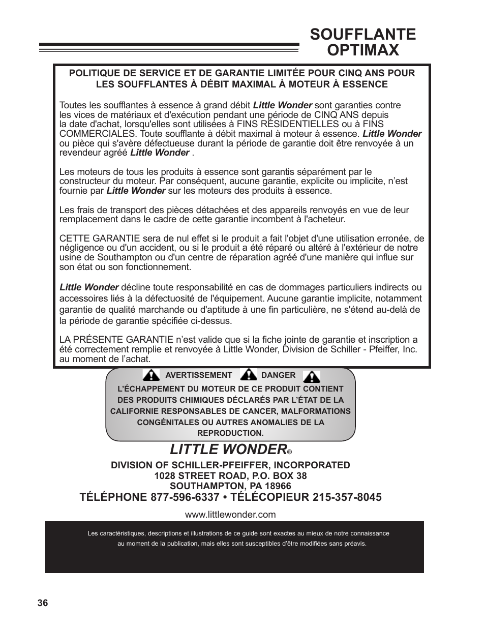 Soufflante optimax, Little wonder | Little Wonder MAN 4163480 User Manual | Page 36 / 54