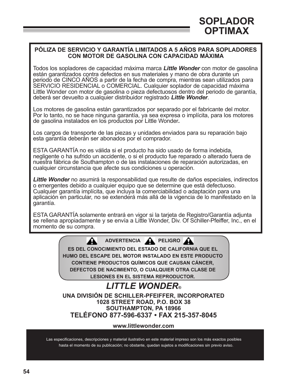 Soplador optimax, Little wonder | Little Wonder MAN 4163480 User Manual | Page 54 / 54