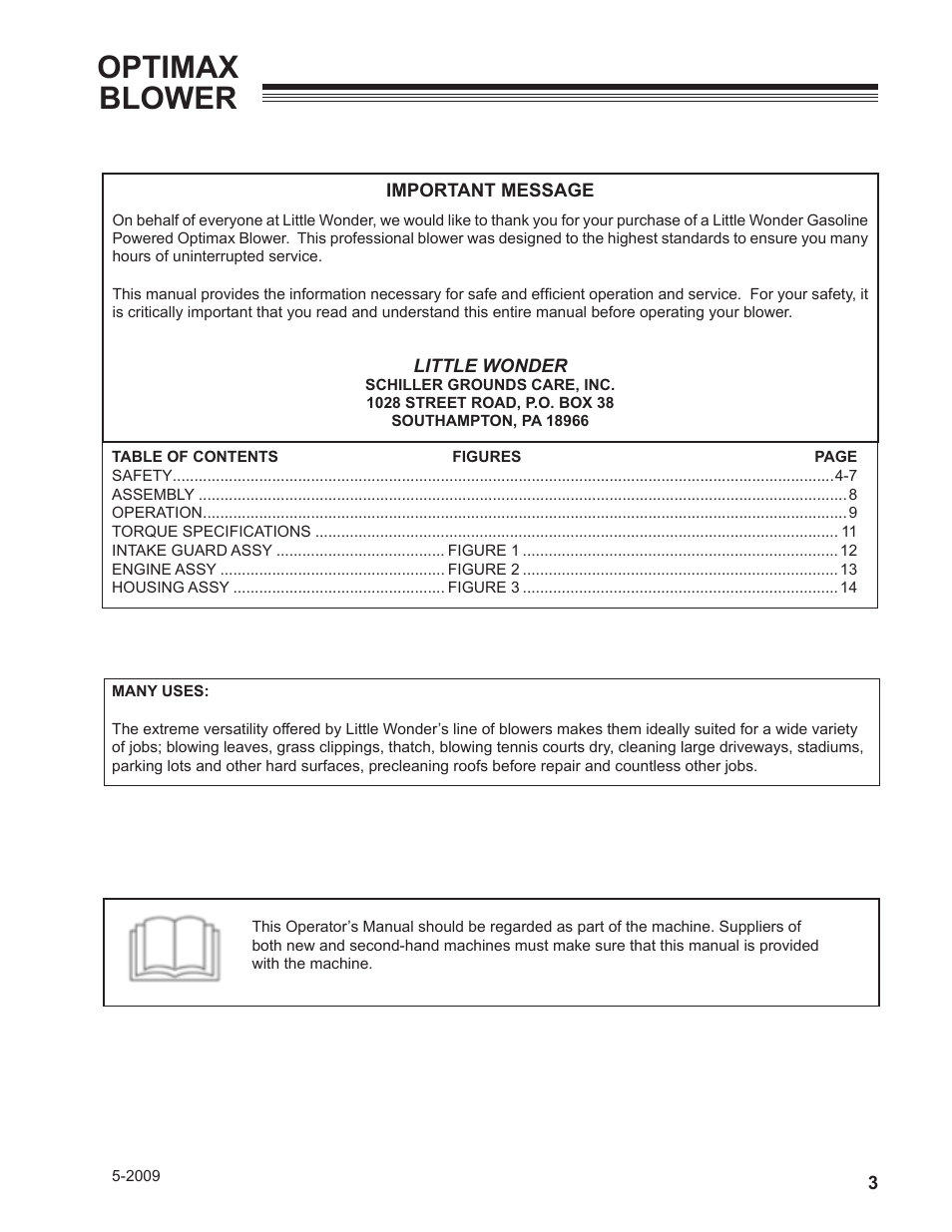 Optimax blower | Little Wonder OPTIMAX LB901-00-01 User Manual | Page 3 / 42