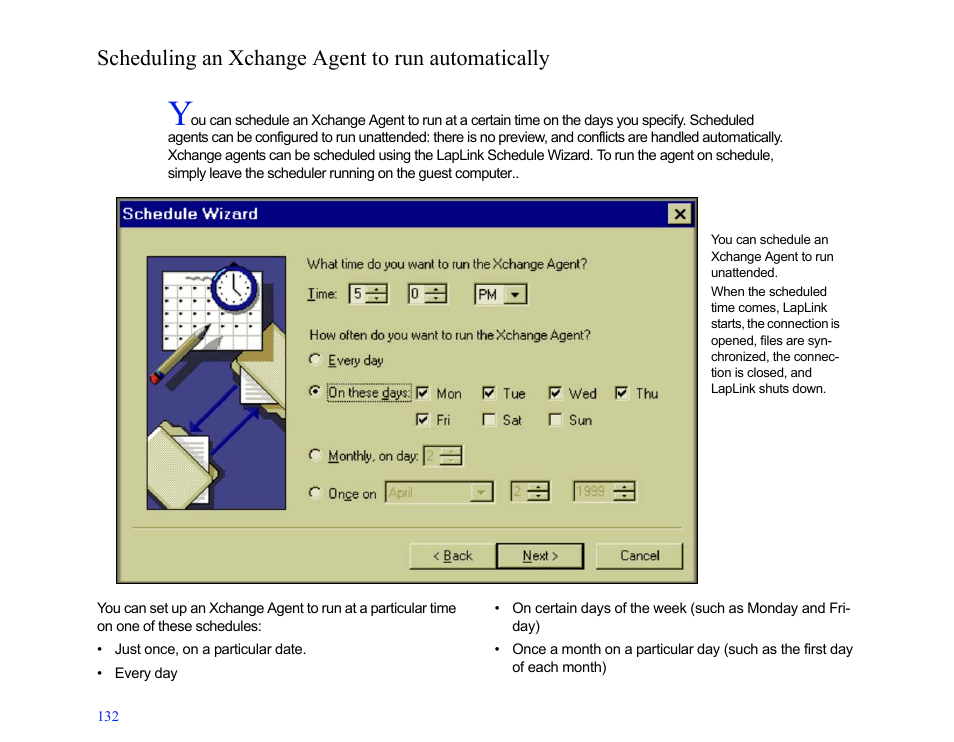 Scheduling an xchange agent to run automatically | LapLink MN-LGD011-XX-US User Manual | Page 126 / 166