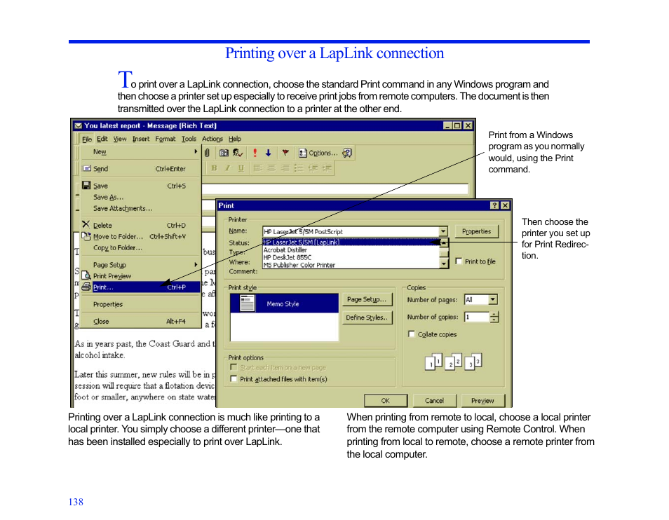 Printing over a laplink connection | LapLink MN-LGD011-XX-US User Manual | Page 131 / 166