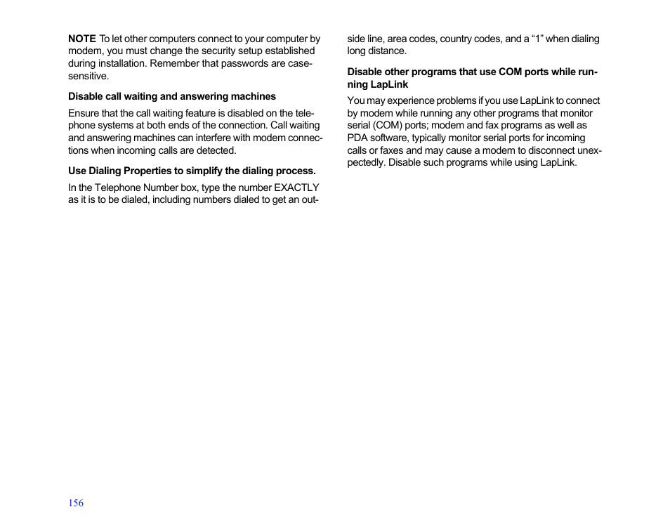 Disable call waiting and answering machines | LapLink MN-LGD011-XX-US User Manual | Page 147 / 166