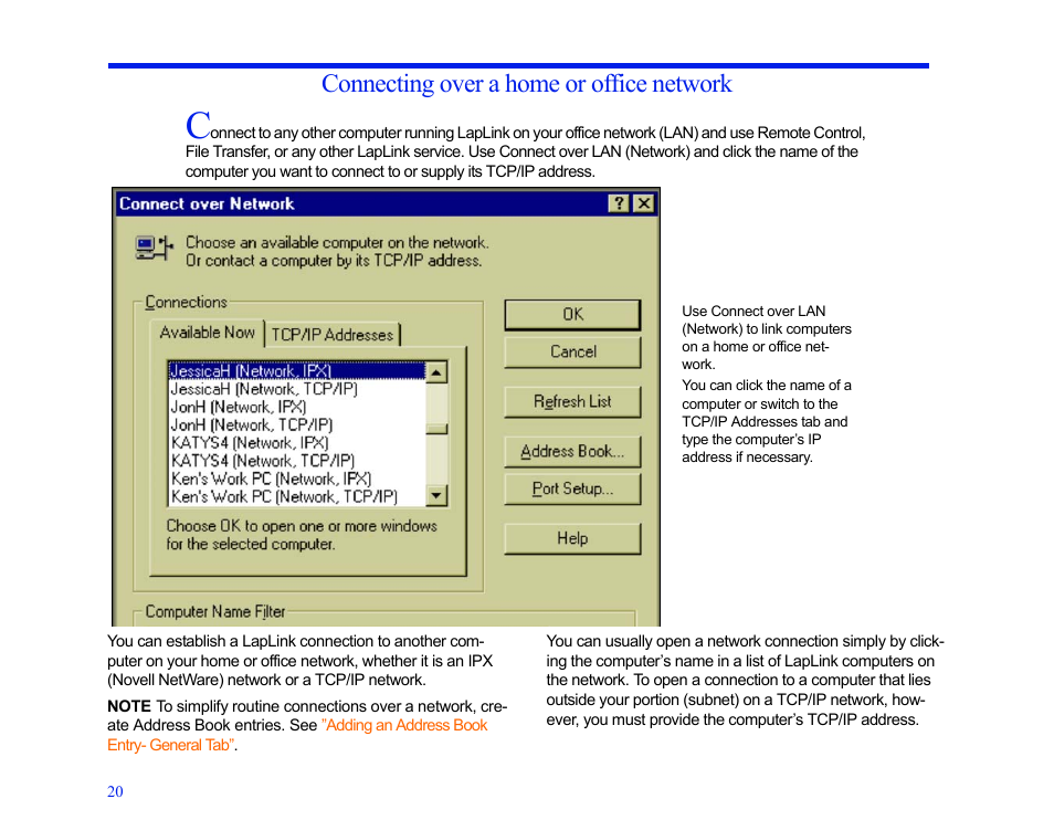 Connecting over a home or office network | LapLink MN-LGD011-XX-US User Manual | Page 18 / 166