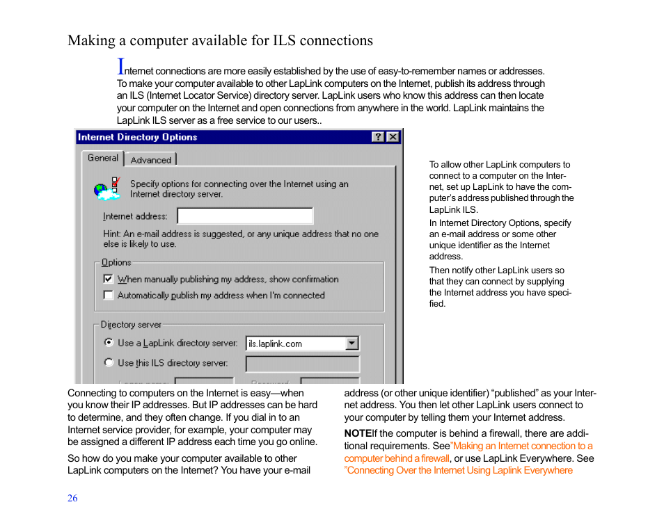 Making a computer available for ils connections, Service). see, Making a computer available for ils con | Nections | LapLink MN-LGD011-XX-US User Manual | Page 24 / 166