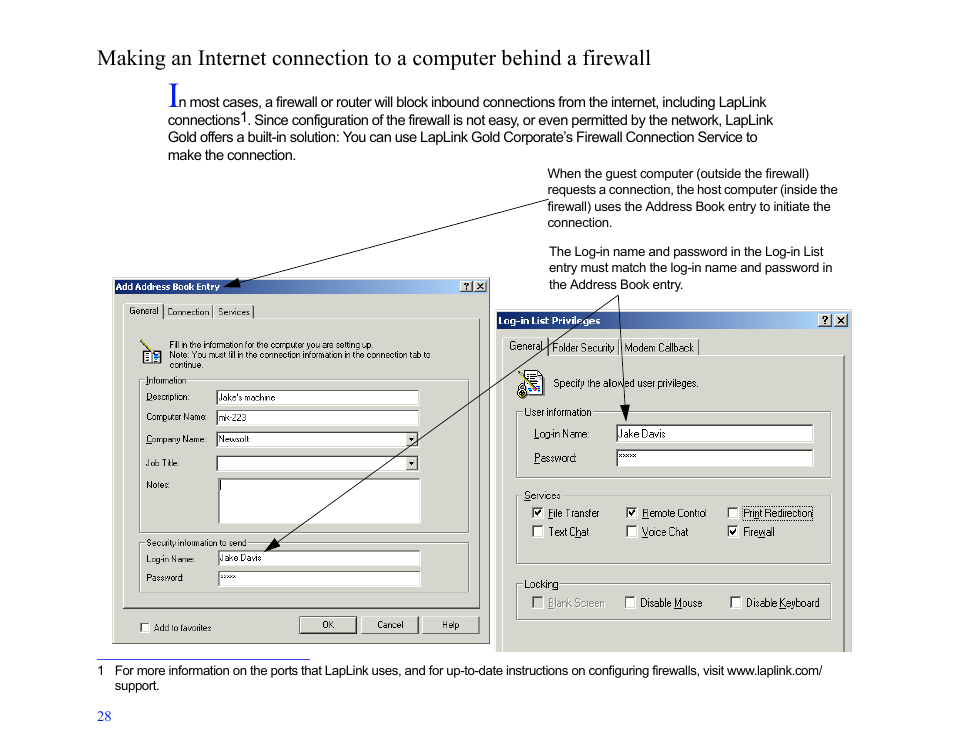 Making an, Making an internet connection to a computer, Behind a firewall | S. see, Making an internet connection to a, Computer behind a firewall | LapLink MN-LGD011-XX-US User Manual | Page 26 / 166