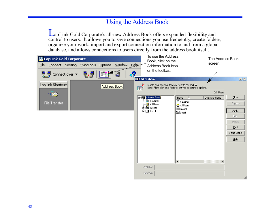 Using the address book | LapLink MN-LGD011-XX-US User Manual | Page 45 / 166