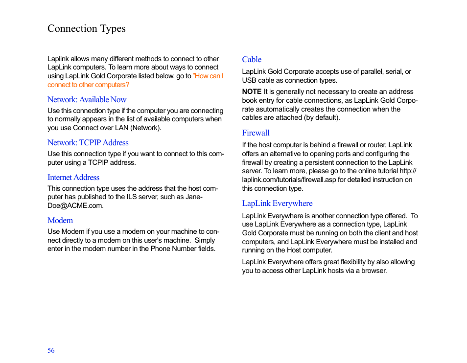Connection types | LapLink MN-LGD011-XX-US User Manual | Page 53 / 166