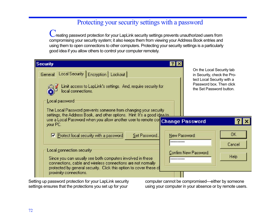 Protecting your security settings with a password | LapLink MN-LGD011-XX-US User Manual | Page 69 / 166
