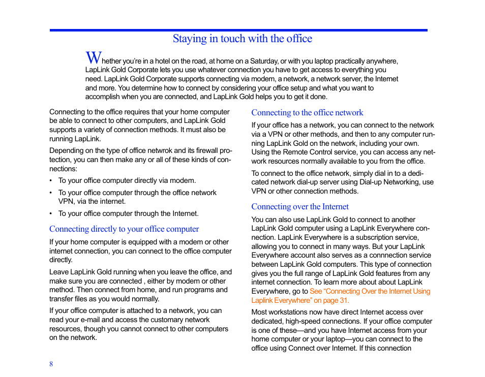 Staying in touch with the office | LapLink MN-LGD011-XX-US User Manual | Page 8 / 166