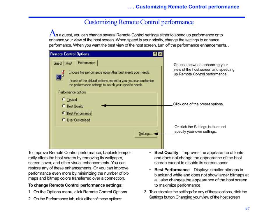 Customizing remote control performance | LapLink MN-LGD011-XX-US User Manual | Page 92 / 166