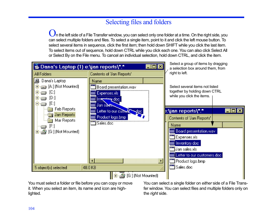 Selecting files and folders | LapLink MN-LGD011-XX-US User Manual | Page 99 / 166
