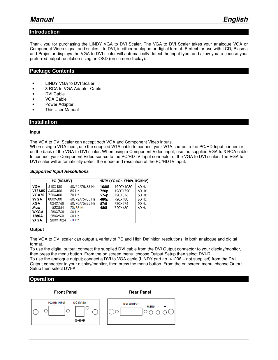 Manual english | Lindy VGA to DVI Scaler 32563 User Manual | Page 3 / 7