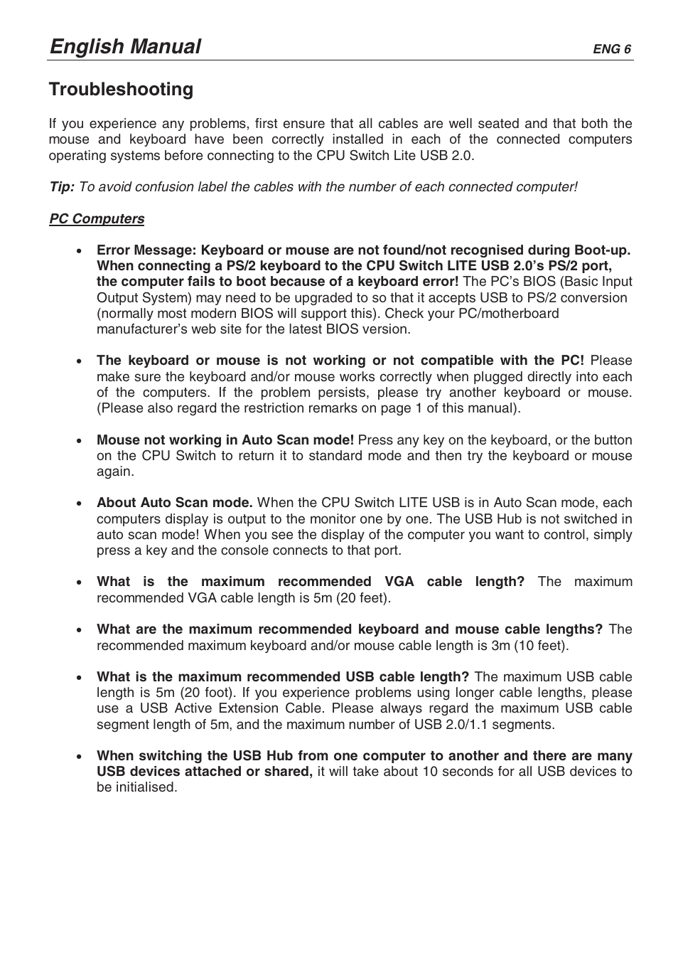 English manual, Troubleshooting | Lindy CPU SWITCH LITE 32825 User Manual | Page 10 / 32