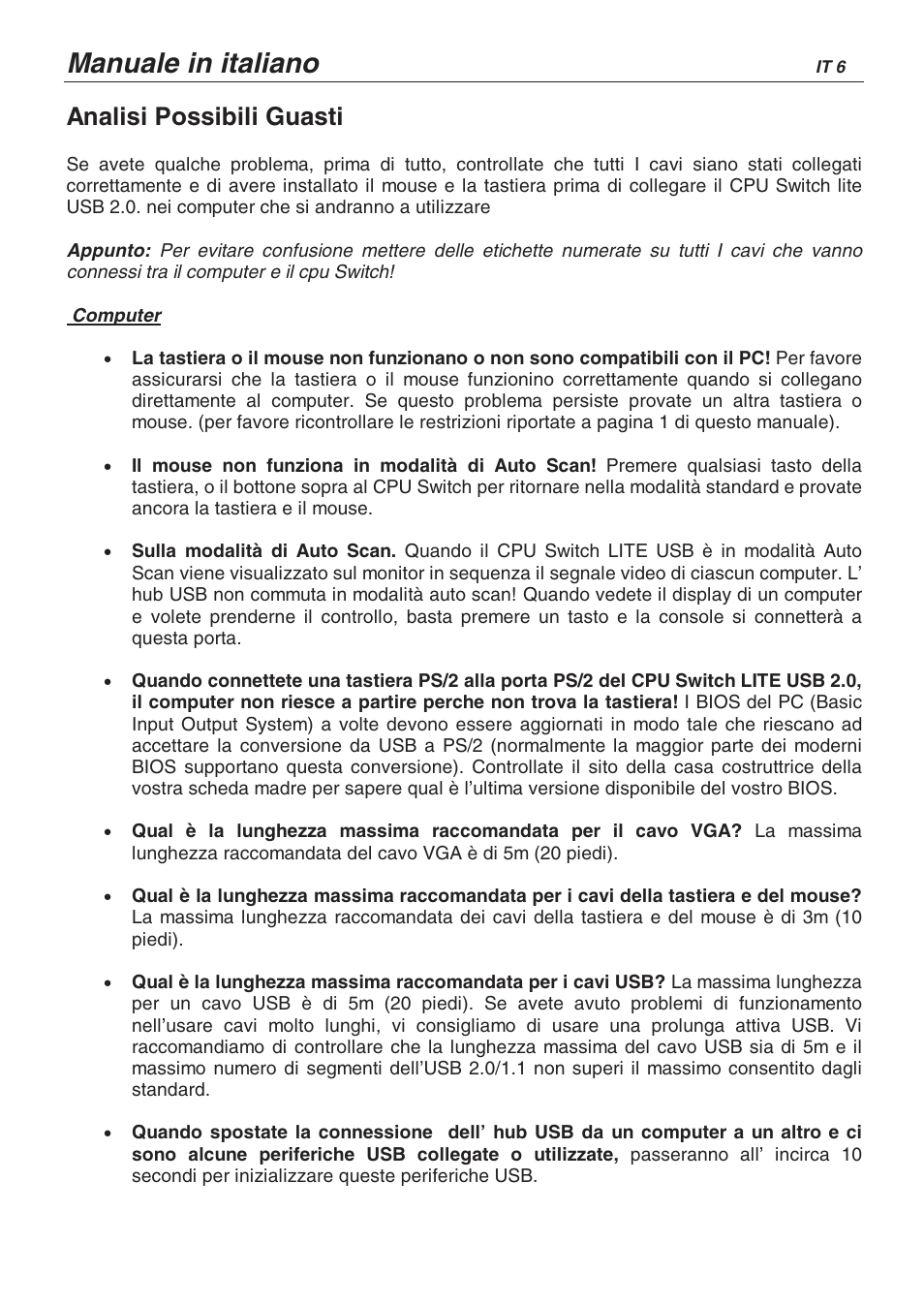 Manuale in italiano, Analisi possibili guasti | Lindy CPU SWITCH LITE 32825 User Manual | Page 30 / 32