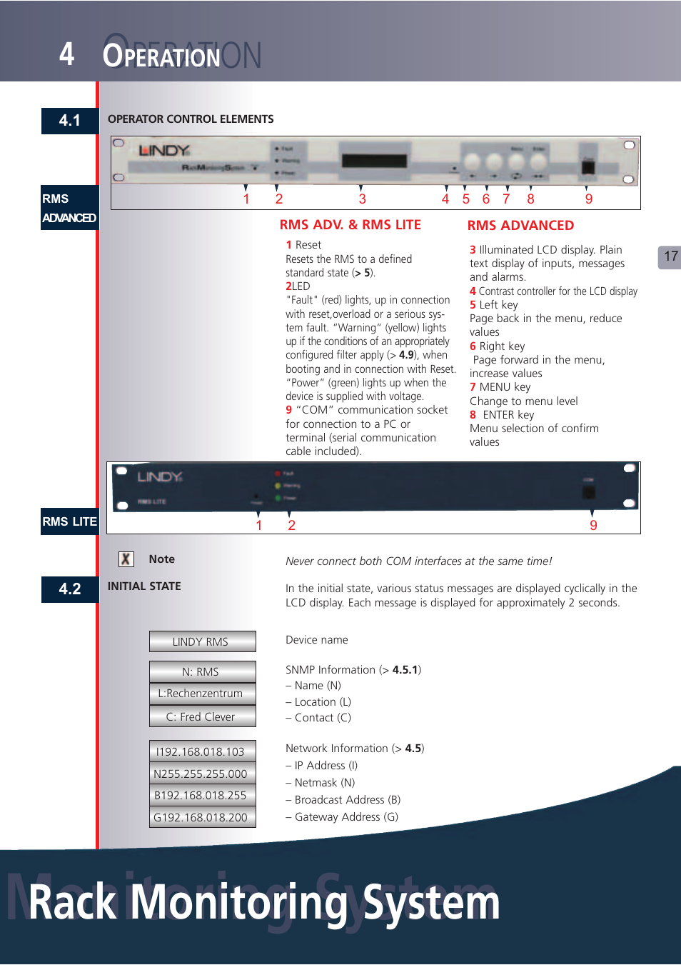 Monitoring system, Rack monitoring system, Peration | Lindy Carbon Monoxide Alarm User Manual | Page 17 / 60
