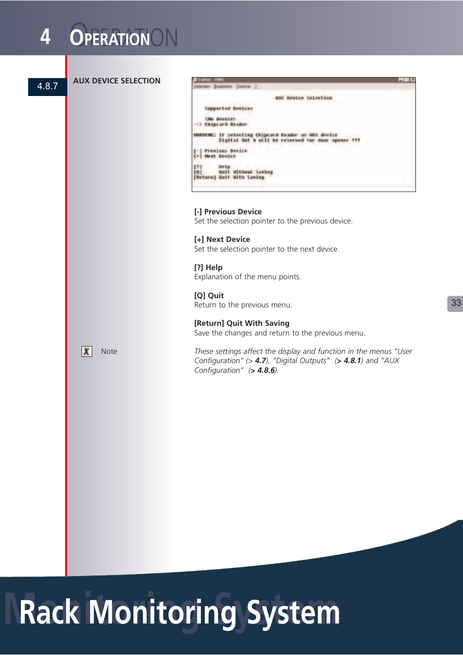 Monitoring system, Rack monitoring system o, Peration | Lindy Carbon Monoxide Alarm User Manual | Page 33 / 60