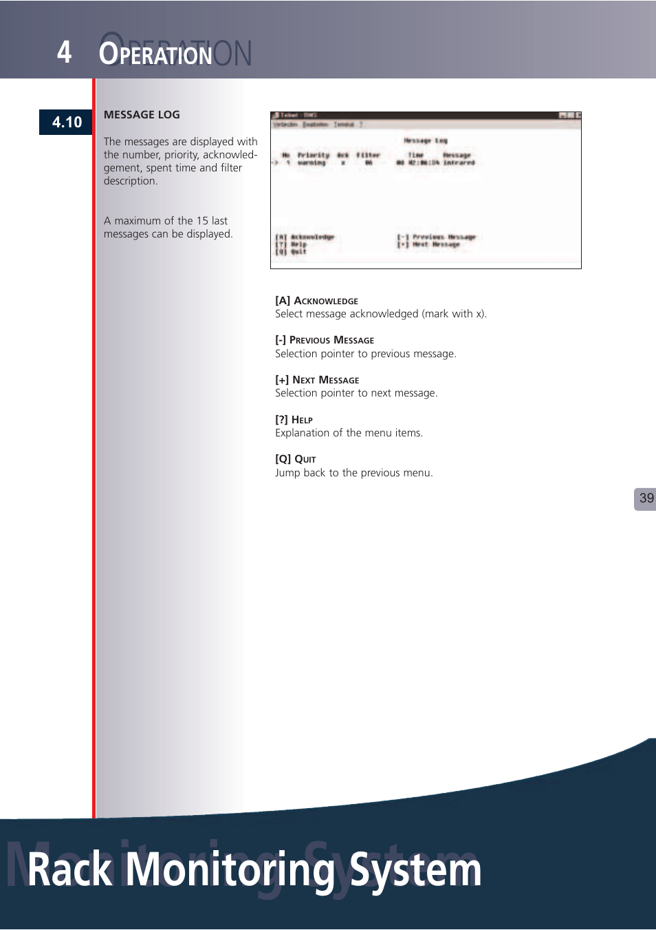 Monitoring system, Rack monitoring system, Peration | Lindy Carbon Monoxide Alarm User Manual | Page 39 / 60