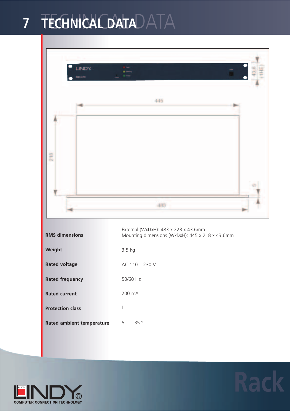Rack, Technical data | Lindy Carbon Monoxide Alarm User Manual | Page 46 / 60