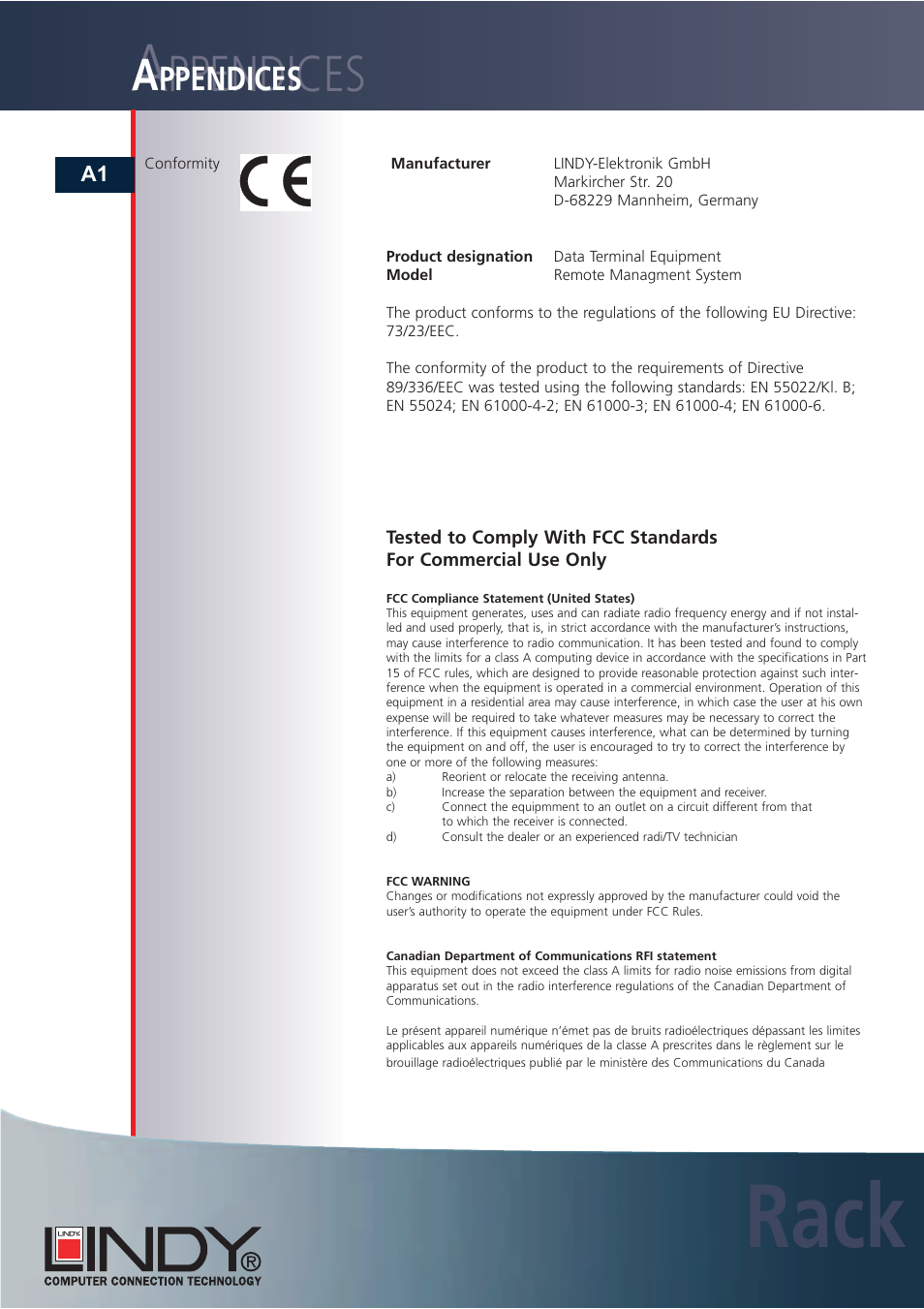 Rack, Ppendices | Lindy Carbon Monoxide Alarm User Manual | Page 48 / 60