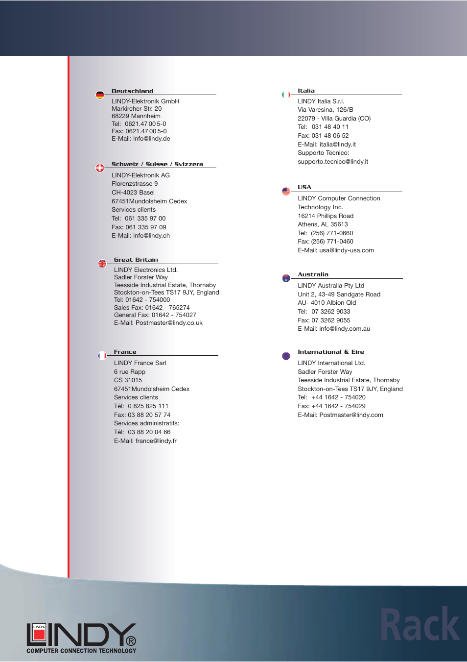 Rack | Lindy Carbon Monoxide Alarm User Manual | Page 60 / 60