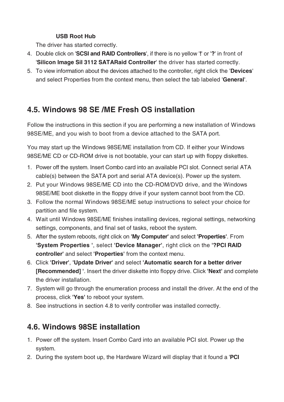 Windows 98 se /me fresh os installation, Windows 98se installation | Lindy 70536 User Manual | Page 8 / 11