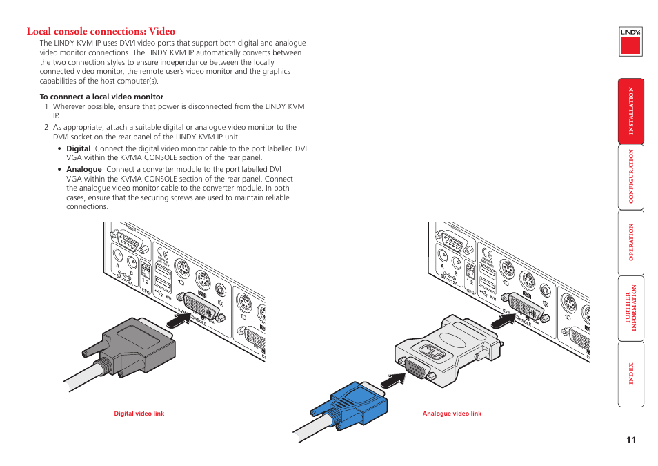 Local console connections: video, Video | Lindy Switch User Manual | Page 12 / 76