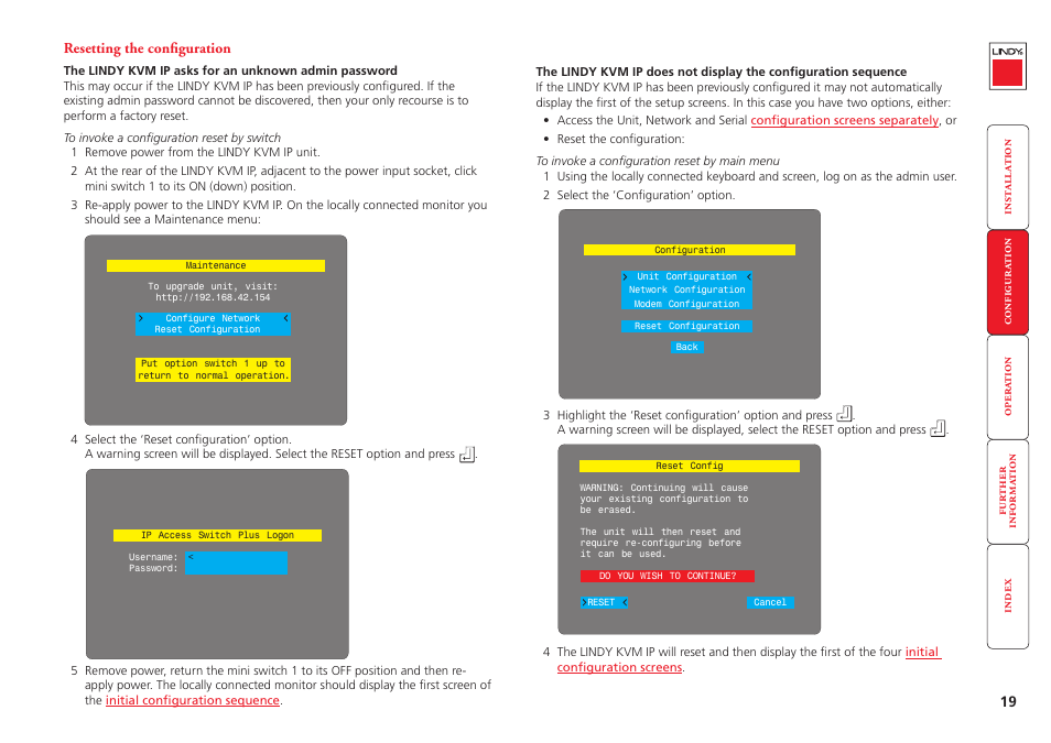 Resetting the configuration | Lindy Switch User Manual | Page 20 / 76