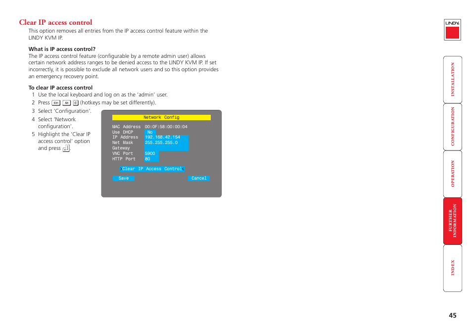 Clear ip access control | Lindy Switch User Manual | Page 46 / 76
