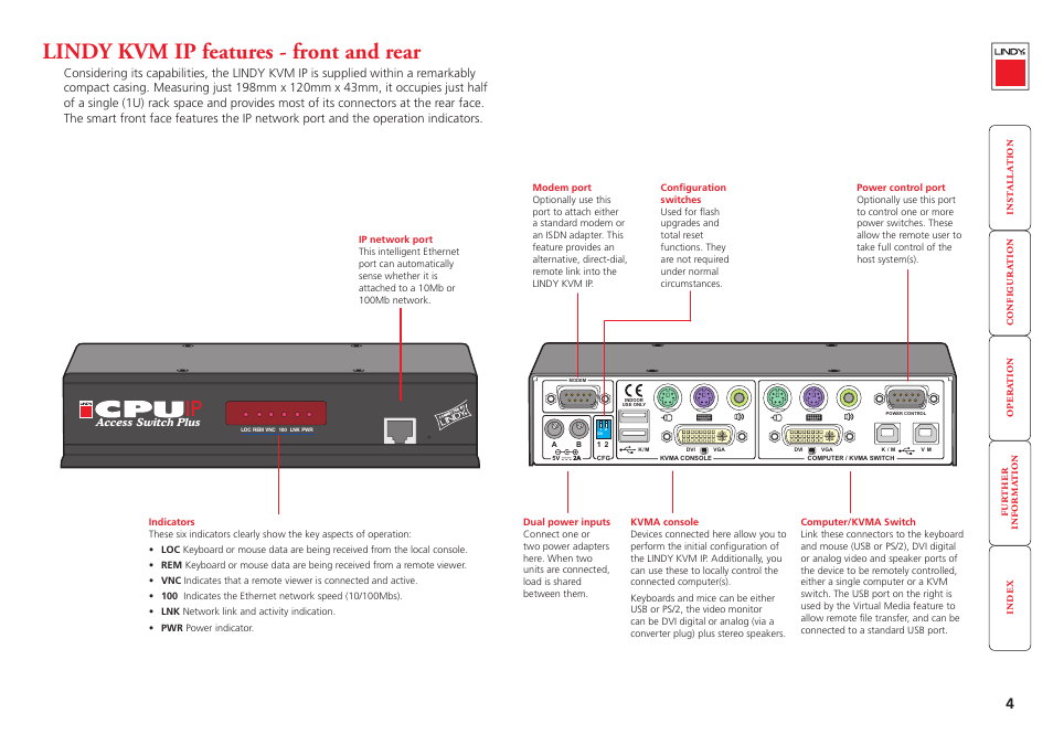 Lindy kvm ip features - front and rear | Lindy Switch User Manual | Page 5 / 76