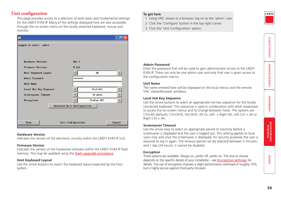 Unit configuration, Remote configuration, Unit | Lindy Switch User Manual | Page 55 / 76