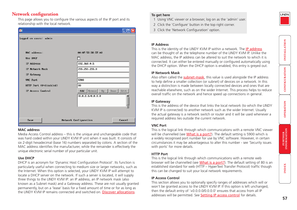 Network configuration | Lindy Switch User Manual | Page 58 / 76