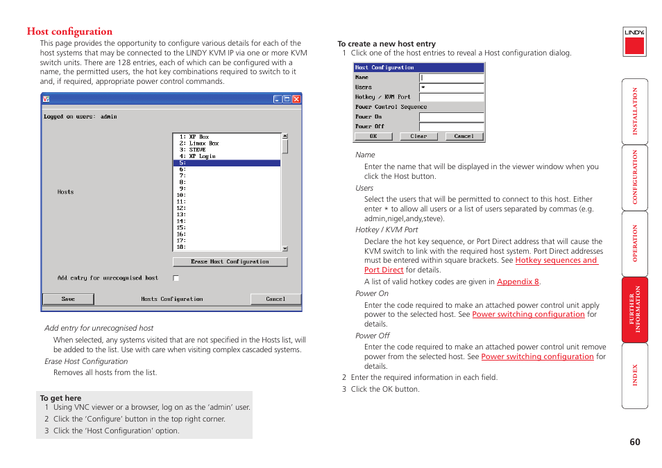 Host configuration, Remote configuration, More | Appendix 5 - host configuration, For details about pr | Lindy Switch User Manual | Page 61 / 76