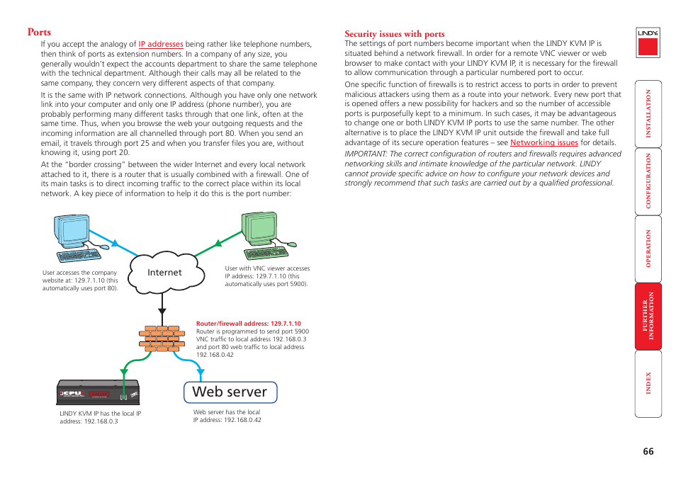 Ports, Security issues with ports, What is a port | Security issues, With ports, For mor, Web server | Lindy Switch User Manual | Page 67 / 76