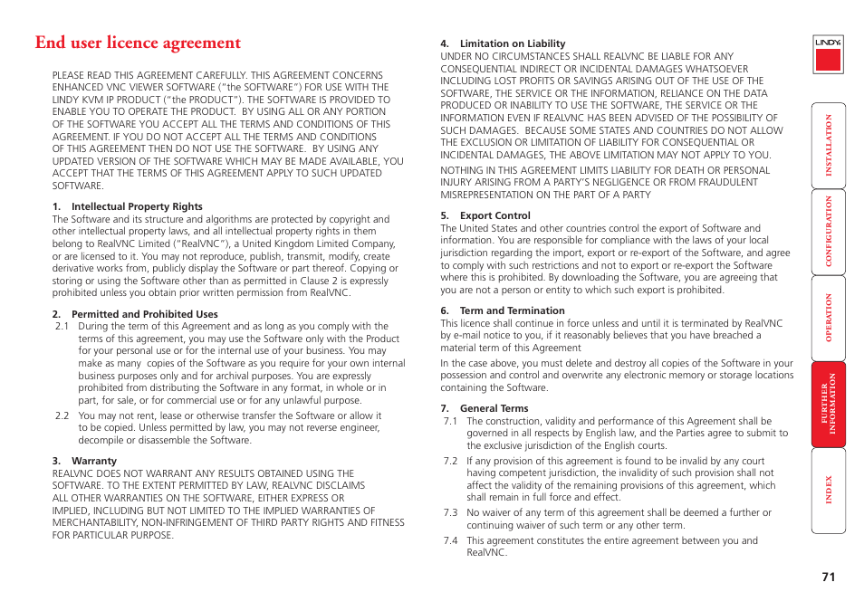 End user licence agreement | Lindy Switch User Manual | Page 72 / 76