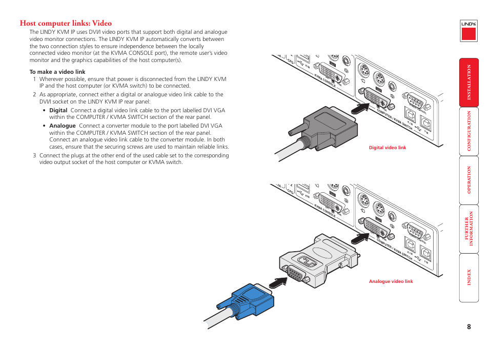 Host computer links: video, Video | Lindy Switch User Manual | Page 9 / 76