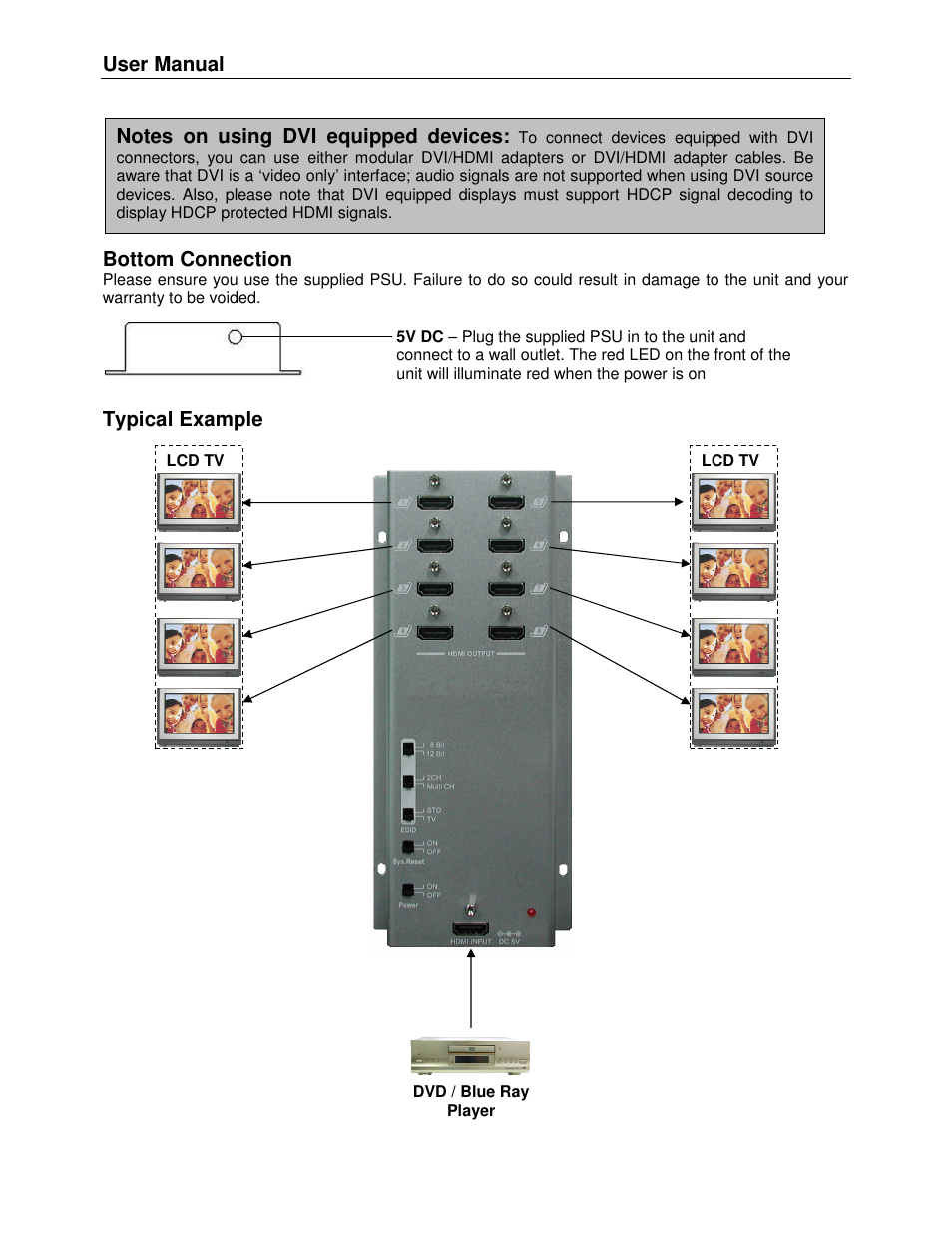 User manual, Bottom connection, Typical example | Lindy 38040 User Manual | Page 3 / 4