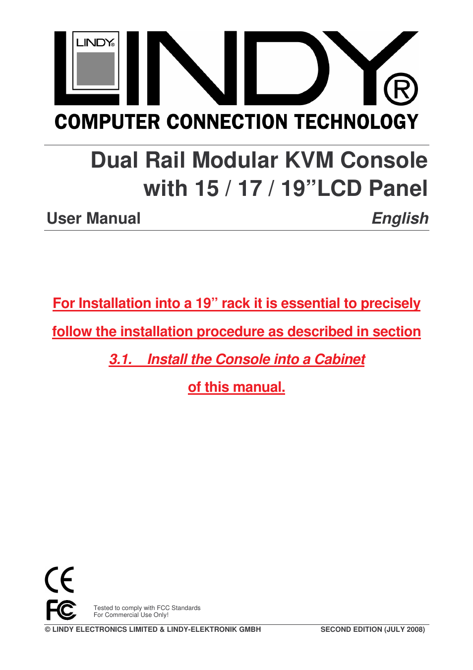 Lindy Dual Rail Modular KVM Console Switch User Manual | 20 pages