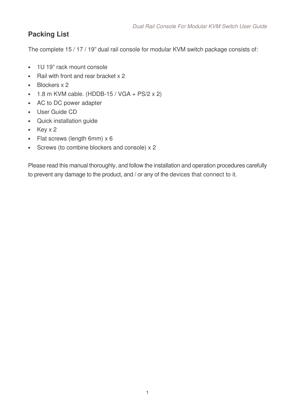 Packing list | Lindy Dual Rail Modular KVM Console Switch User Manual | Page 2 / 20